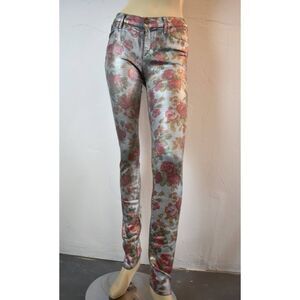 Goldsign Metallic Silver Floral Jeans - Size 29